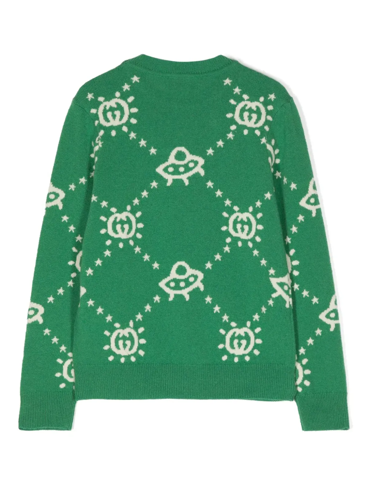 Gucci Kids インターロックGG インターシャニット ジャンパー グリーン - 画像2