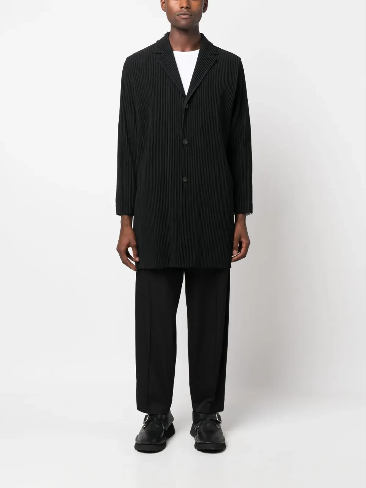 Homme Plissé Issey Miyake リブ編みのシングルブレストコート - 画像2