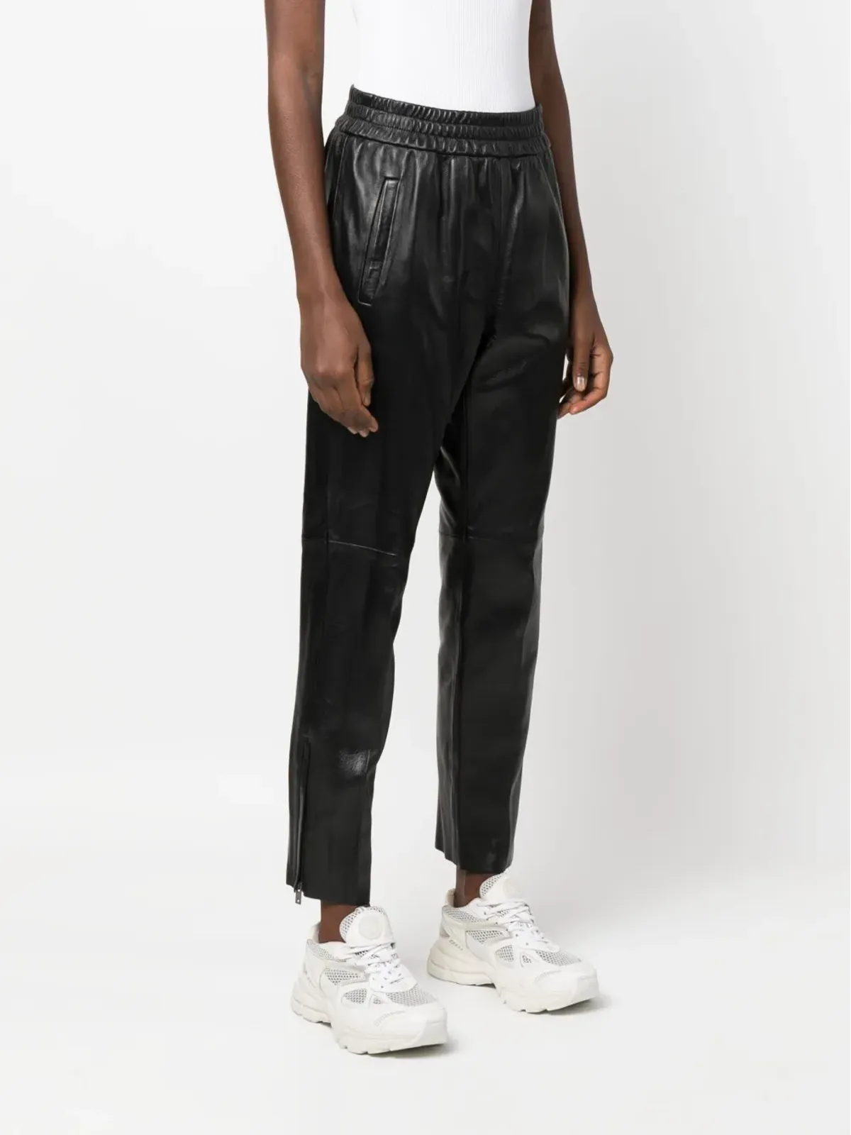 Golden Goose レザー・エラスティックウェスト・クロップドパンツ - ブラック - 画像3