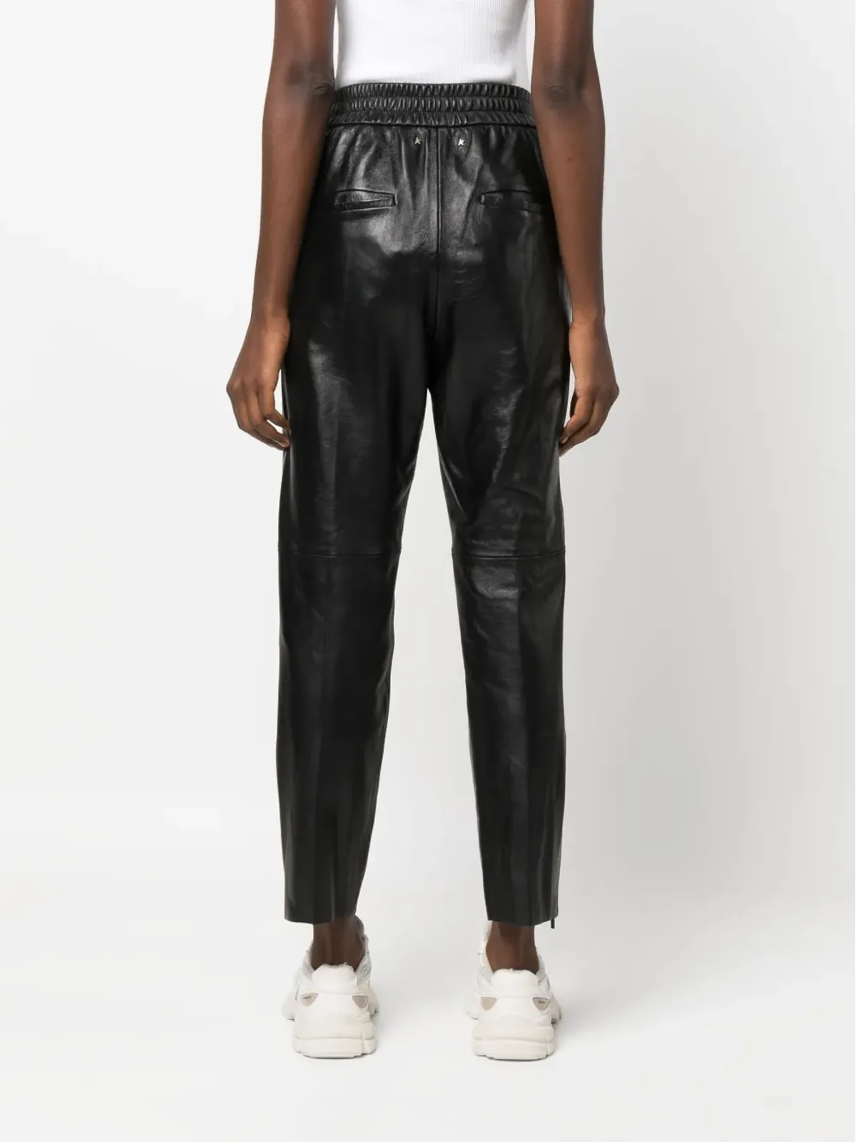 Golden Goose レザー・エラスティックウェスト・クロップドパンツ - ブラック - 画像4