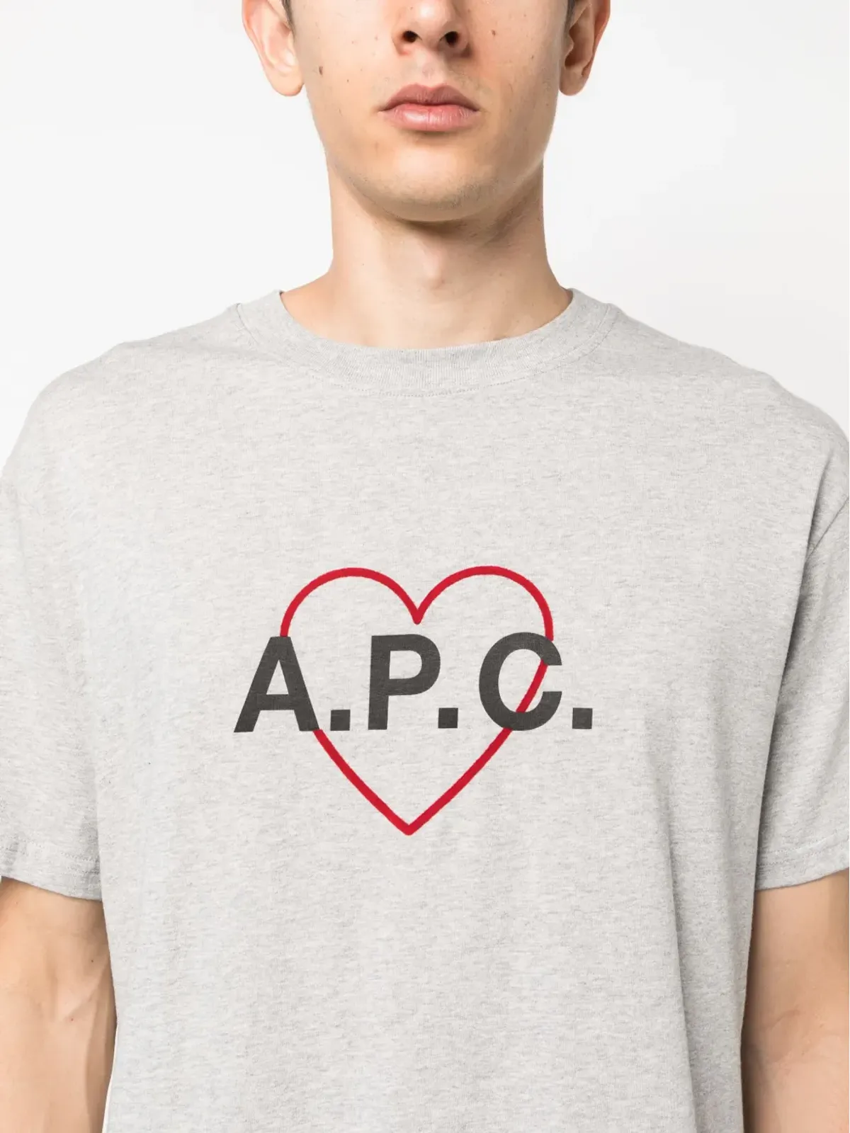 A.P.C. ハートロゴ コットン Tシャツ グレー - 画像5