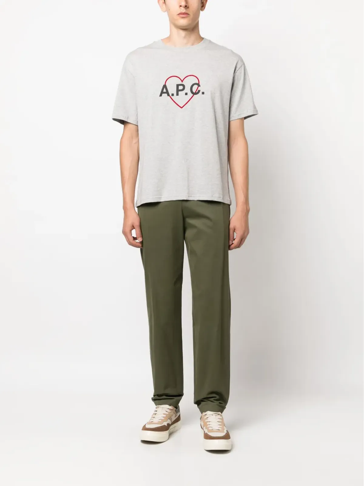 A.P.C. ハートロゴ コットン Tシャツ グレー - 画像2