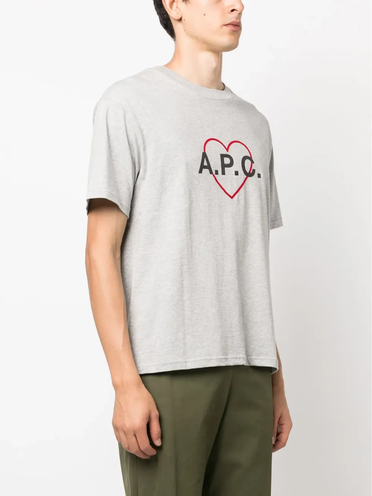 A.P.C. ハートロゴ コットン Tシャツ グレー - 画像3