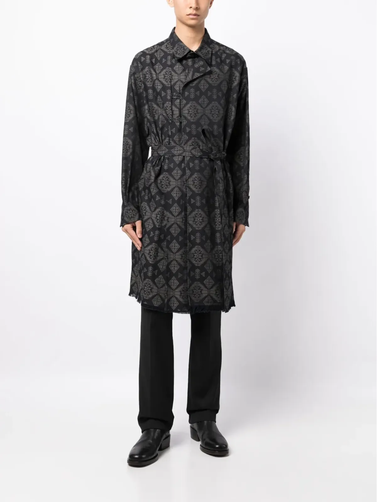 Yohji Yamamoto グラフィックプリント コットン トレンチコート - 画像2