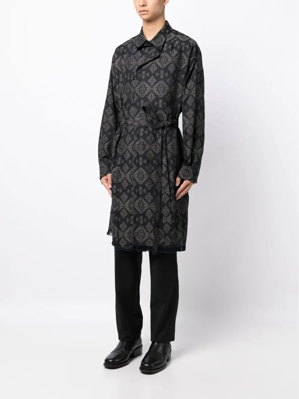 Yohji Yamamoto グラフィックプリント コットン トレンチコート - 画像3