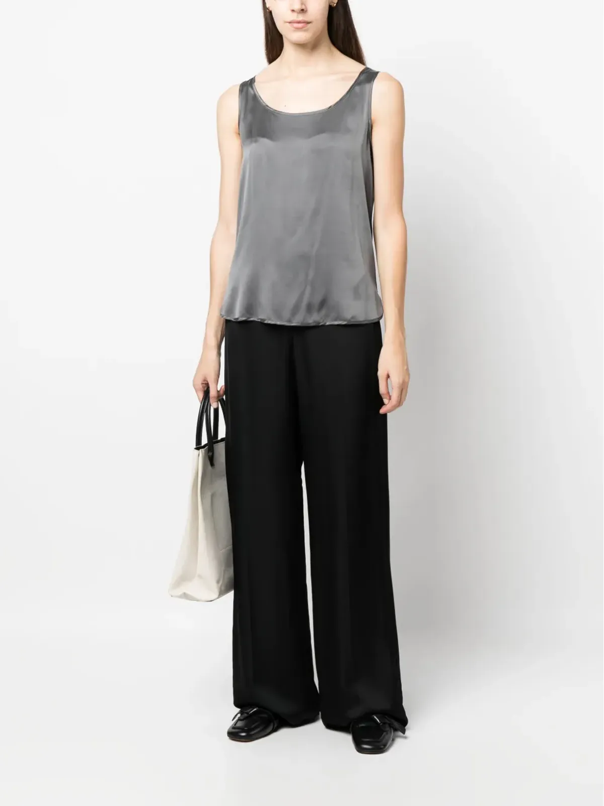 Max Mara スクエアネック ノースリーブ トップ グレー - 画像2