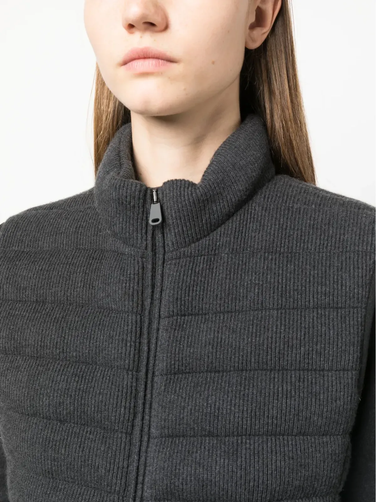 Brunello Cucinelli パッド入りリブ編みジレ グレー - 画像5