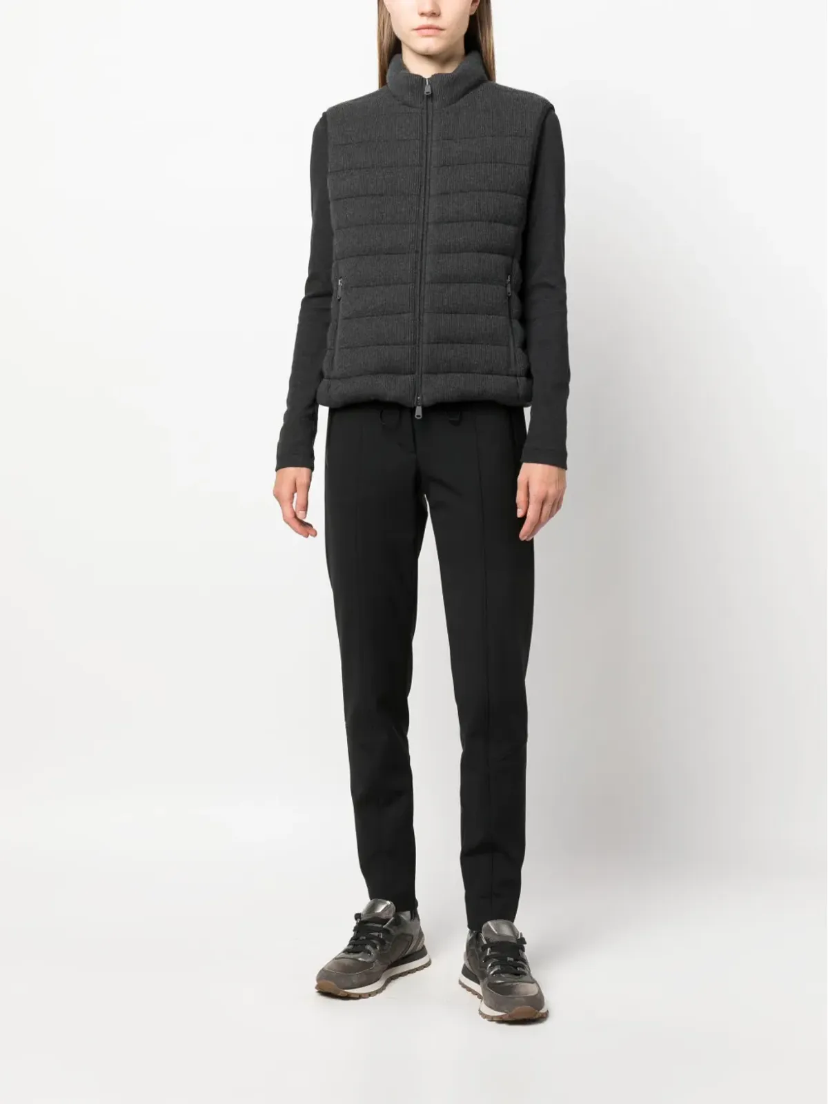 Brunello Cucinelli パッド入りリブ編みジレ グレー - 画像2