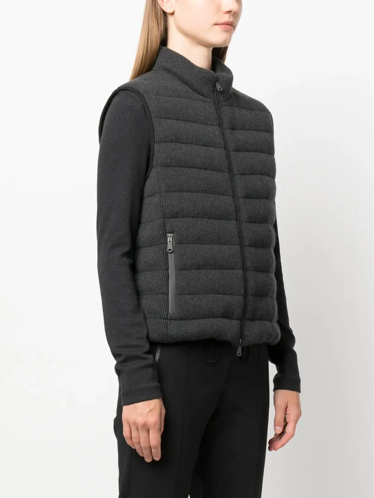 Brunello Cucinelli パッド入りリブ編みジレ グレー - 画像3