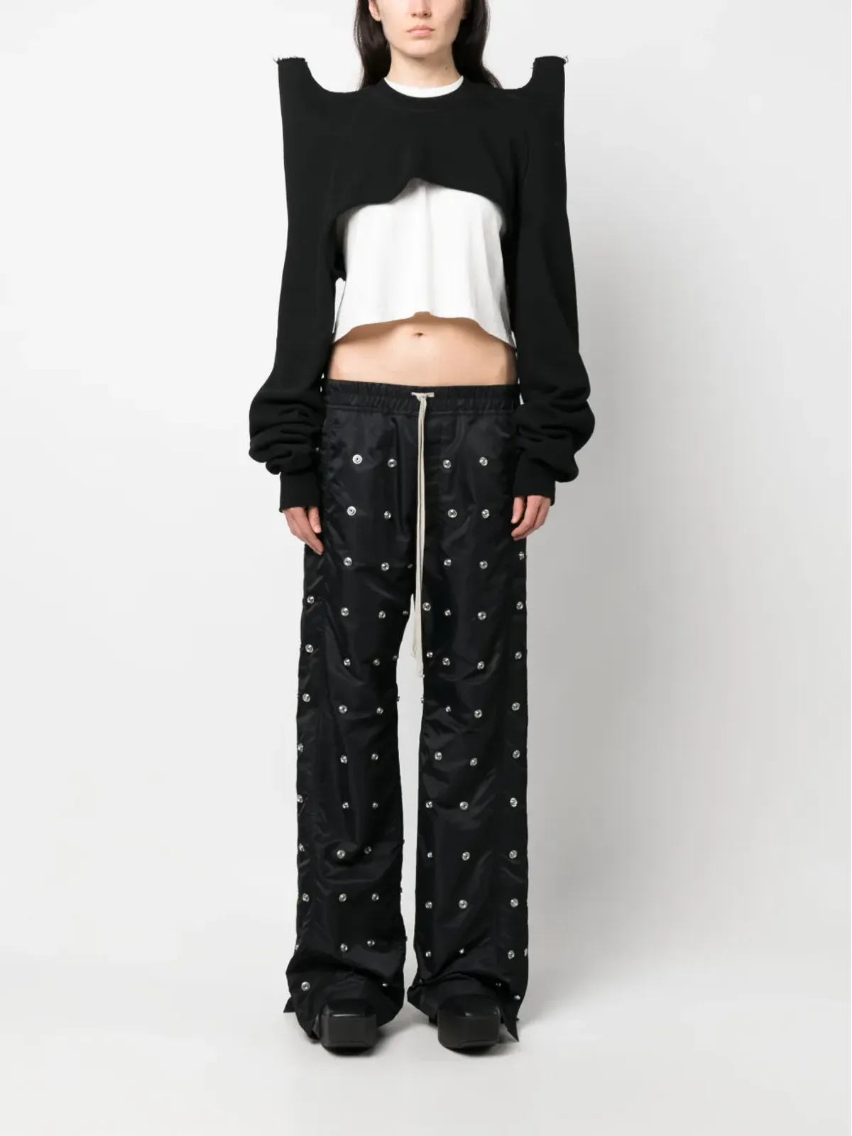 Rick Owens DRKSHDW レベル コットン クロップド Tシャツ - White - 画像2