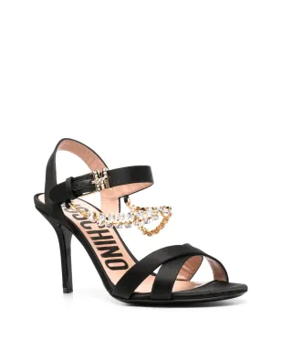 Moschino キラキラストーン付き100mmレザーサンダル（ブラック） - サムネイル2