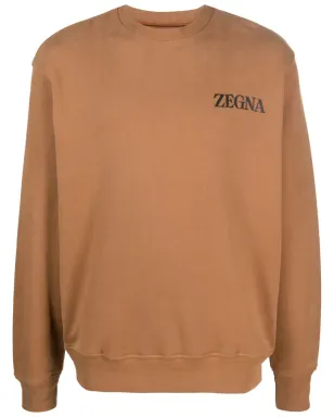 Zegna ロゴエンボス加工コットン スウェットシャツ ブラウン - サムネイル1