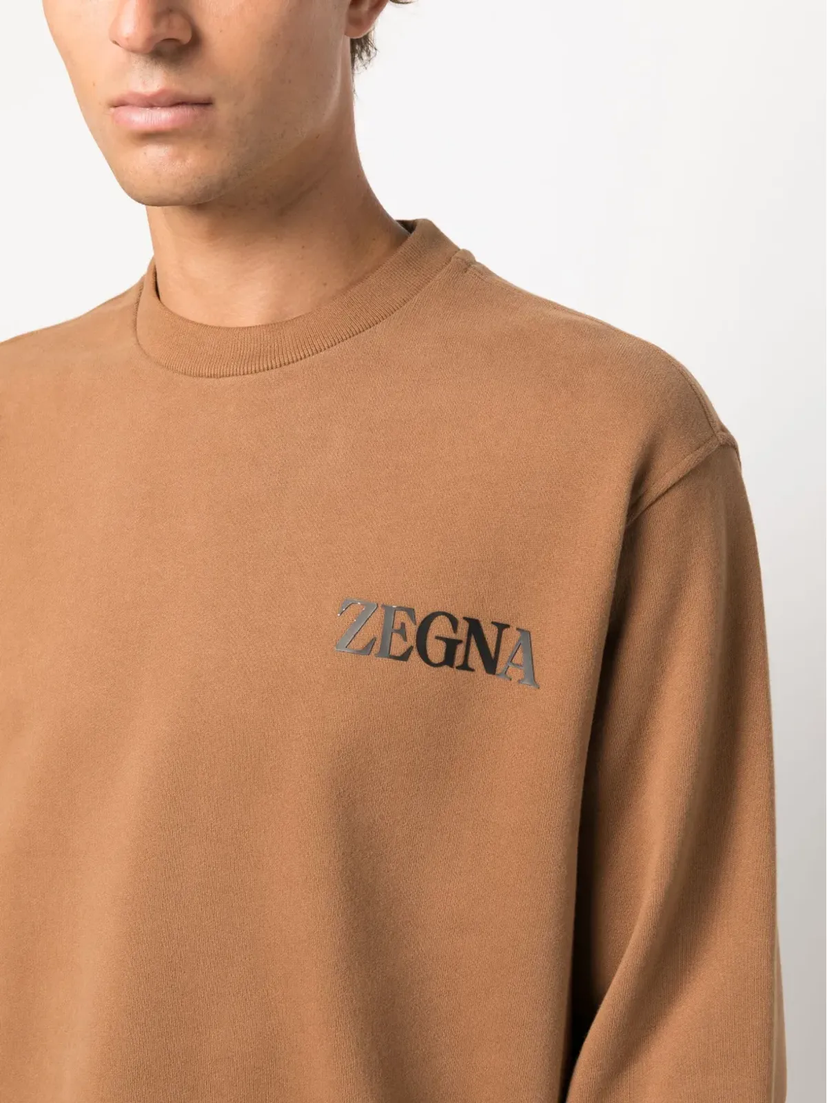 Zegna ロゴエンボス加工コットン スウェットシャツ ブラウン - 画像5