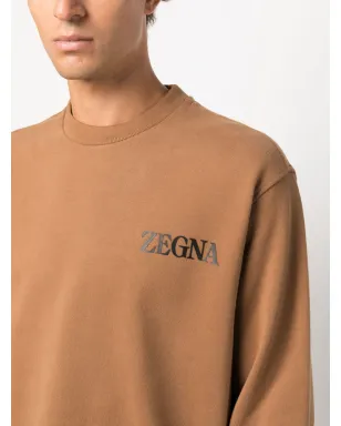 Zegna ロゴエンボス加工コットン スウェットシャツ ブラウン - サムネイル5
