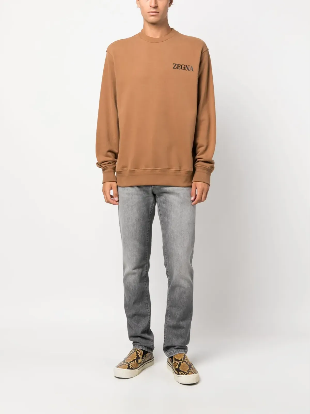 Zegna ロゴエンボス加工コットン スウェットシャツ ブラウン - 画像2