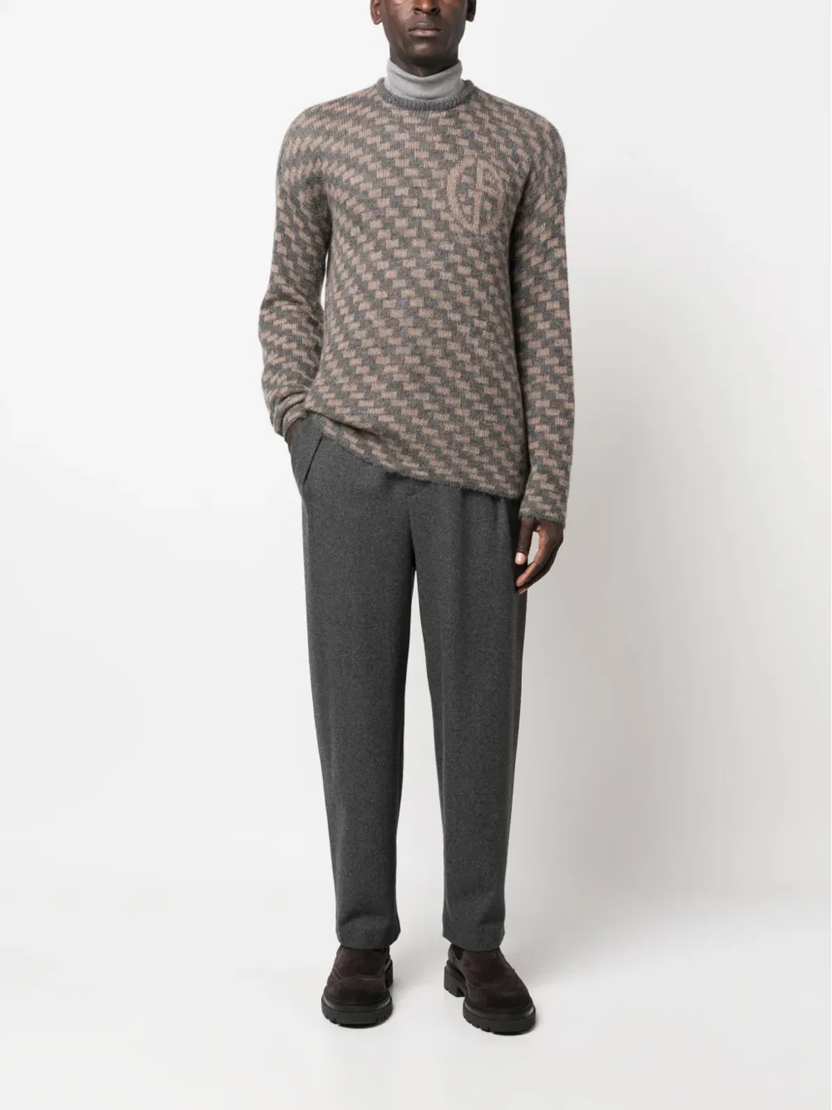 Giorgio Armani 幾何学柄インターシャニットジャンパー - Grey - 画像2