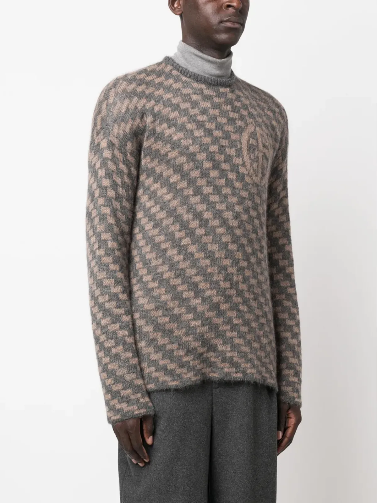 Giorgio Armani 幾何学柄インターシャニットジャンパー - Grey - 画像3