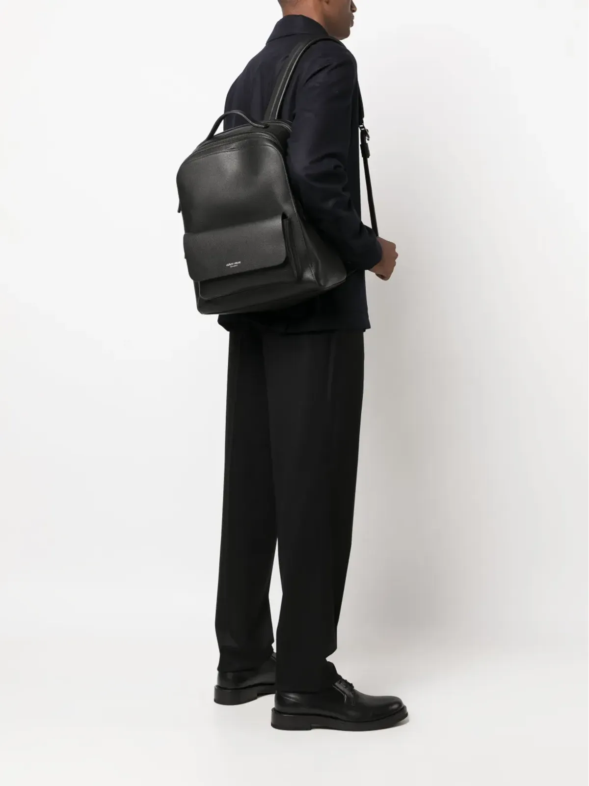 Giorgio Armani ロゴスタンプ レザー バックパック - 画像2