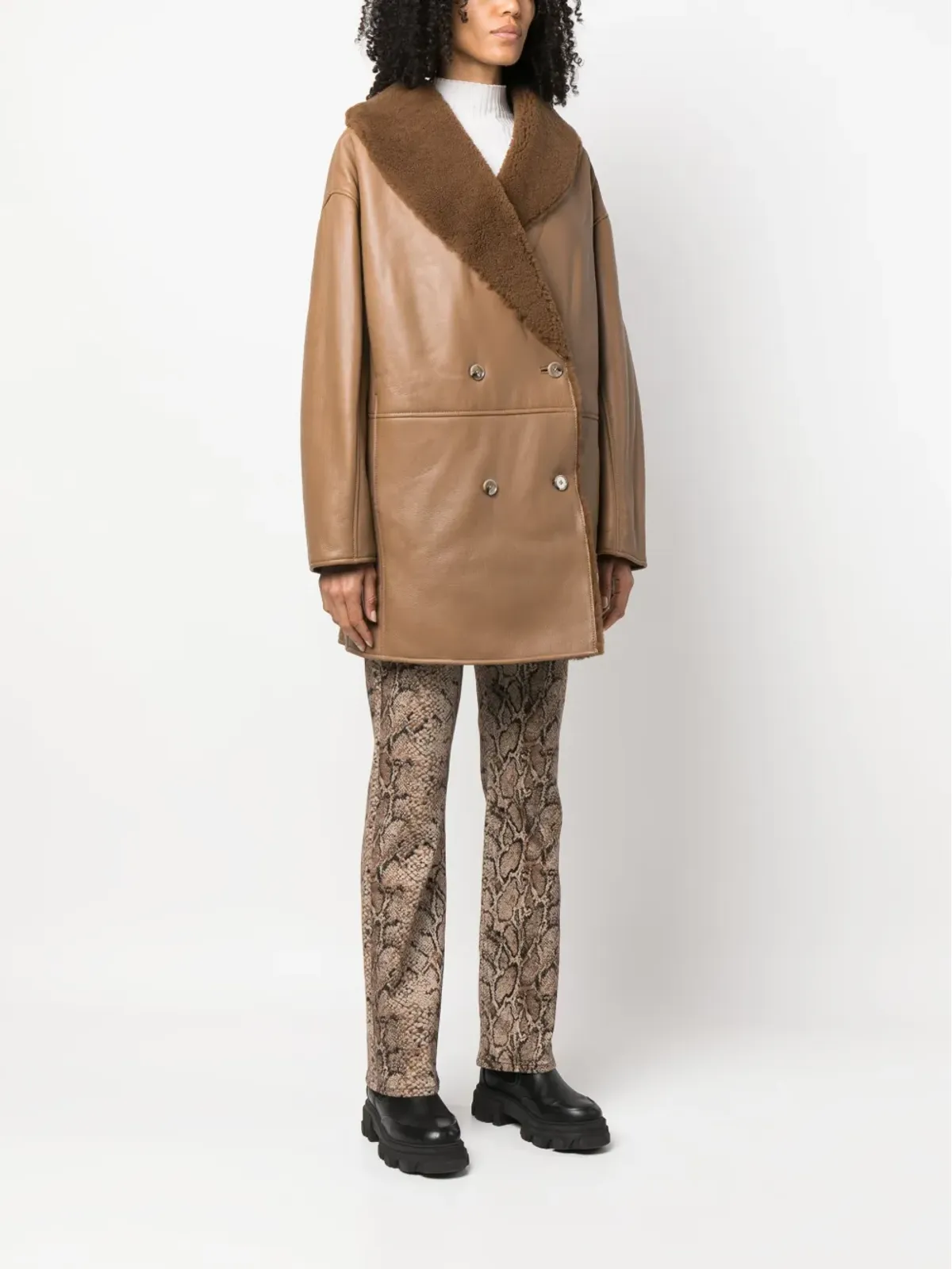 LouLou de Saison Namo ダブルブレスト シアーリングライニング コート - 画像3