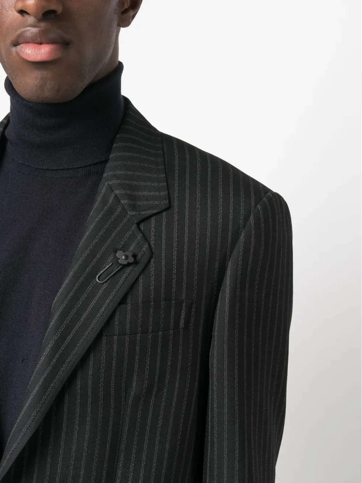 Lardini ピンストライプ柄 シングルブレスト ブレザー（ブラック） - 画像5