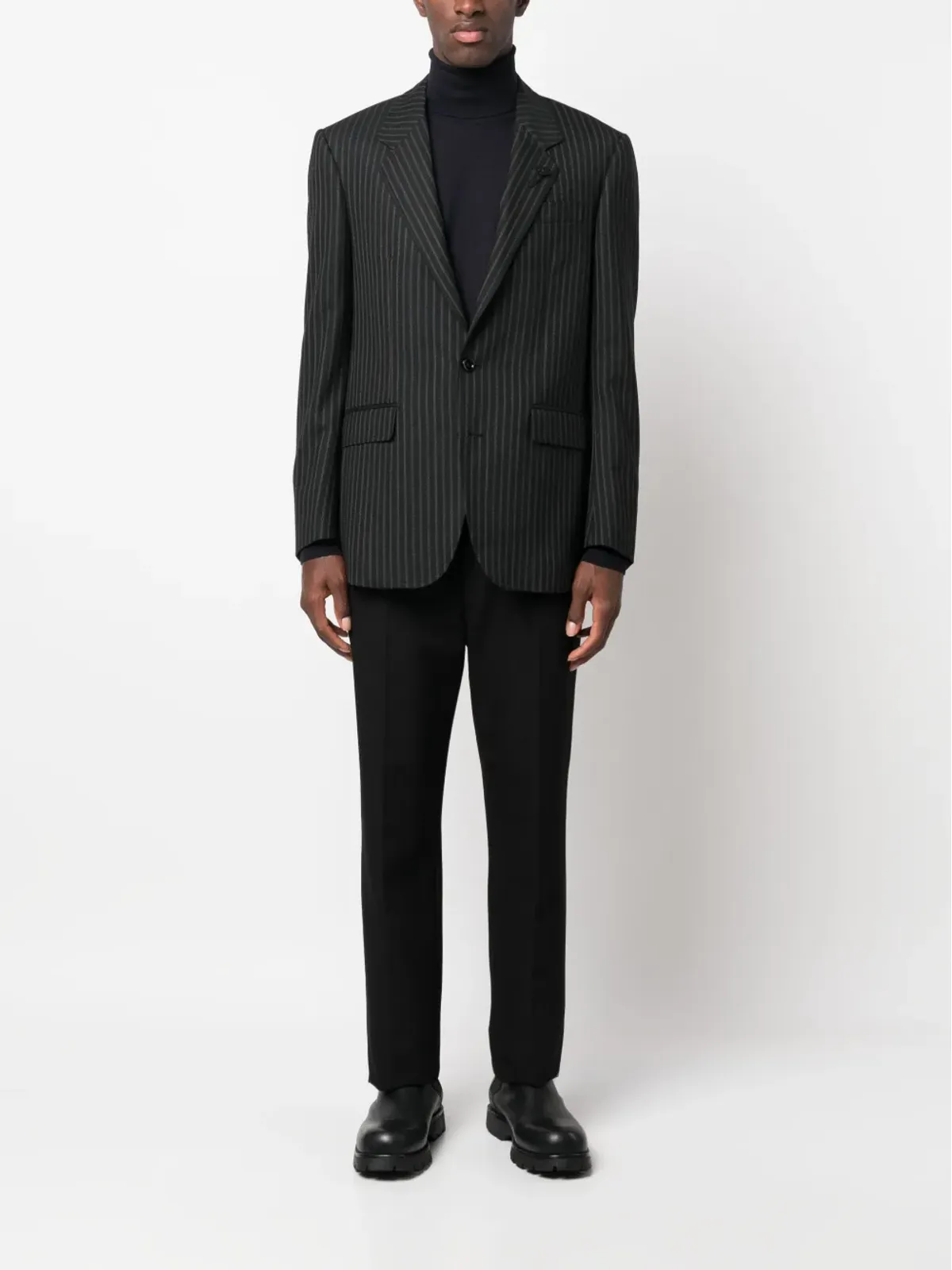 Lardini ピンストライプ柄 シングルブレスト ブレザー（ブラック） - 画像2