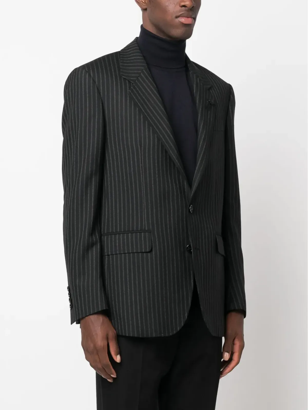 Lardini ピンストライプ柄 シングルブレスト ブレザー（ブラック） - 画像3