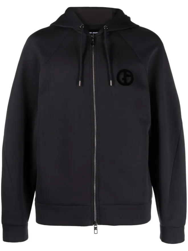 Giorgio Armani Giorgio Armani logo-embroidered zip-up hoodie - Blueの商品画像