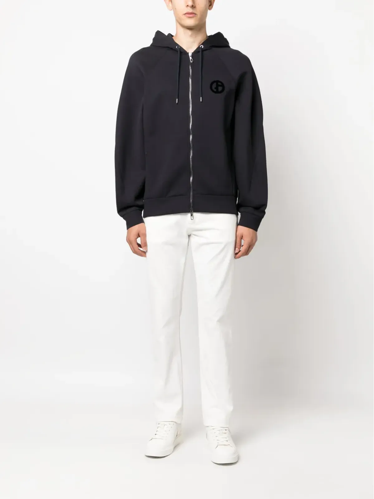 Giorgio Armani logo-embroidered zip-up hoodie - Blue - 画像2
