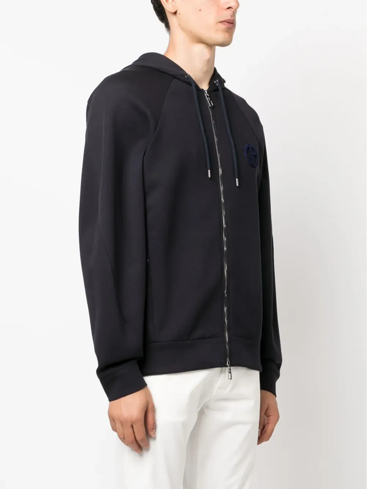 Giorgio Armani logo-embroidered zip-up hoodie - Blue - 画像3