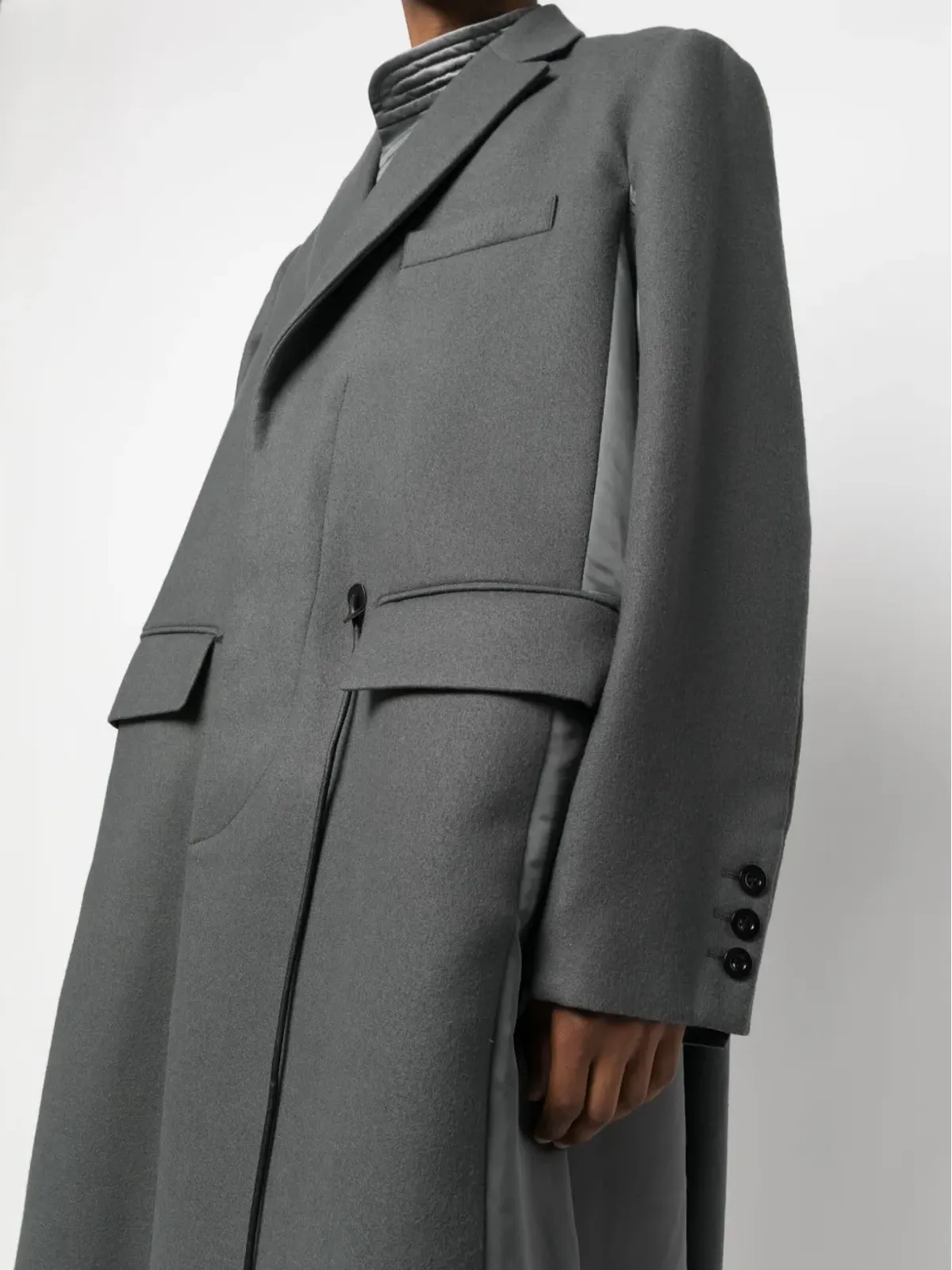 sacai ドローストリング ウール トレンチコート - 画像5