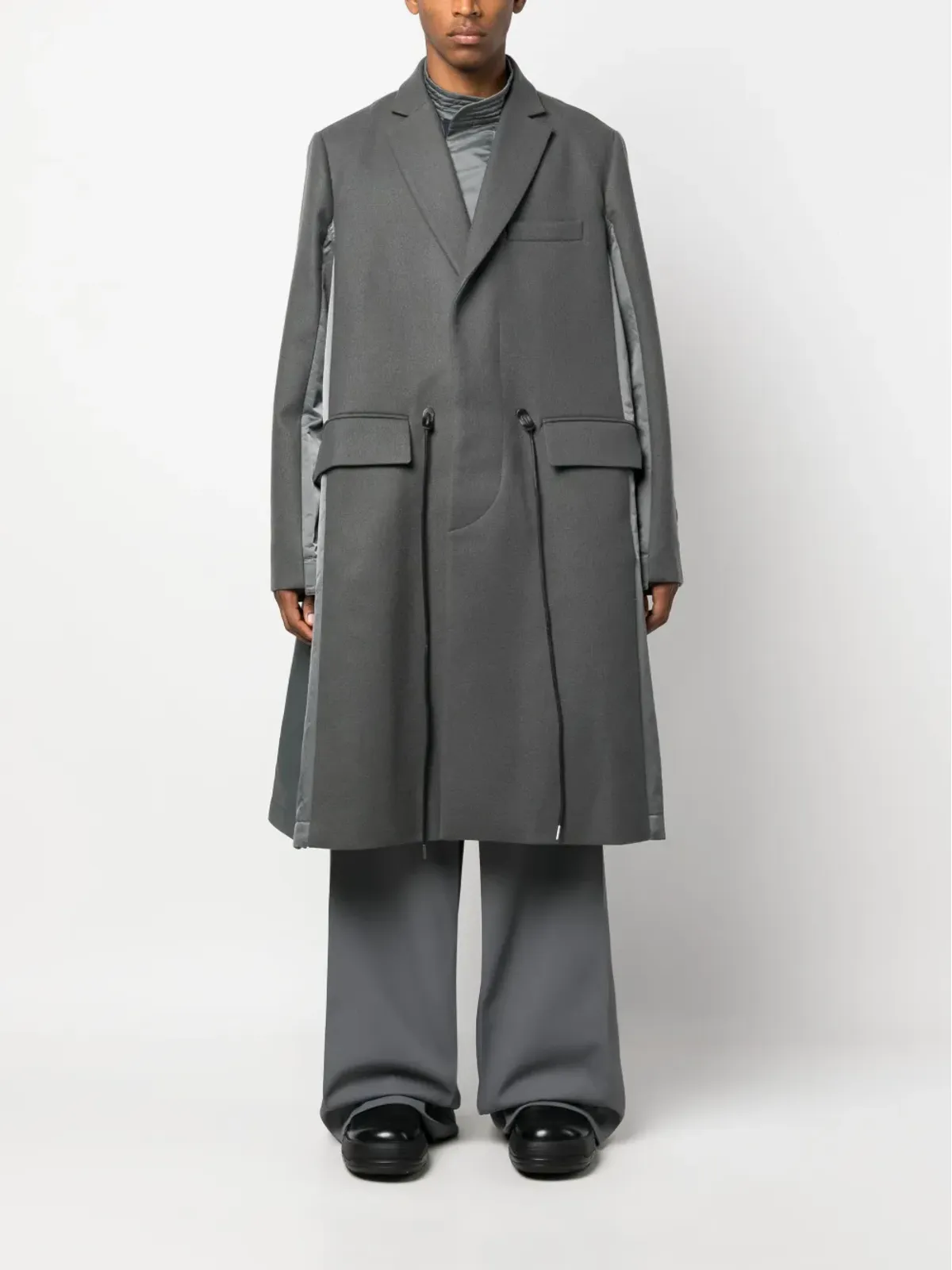 sacai ドローストリング ウール トレンチコート - 画像2