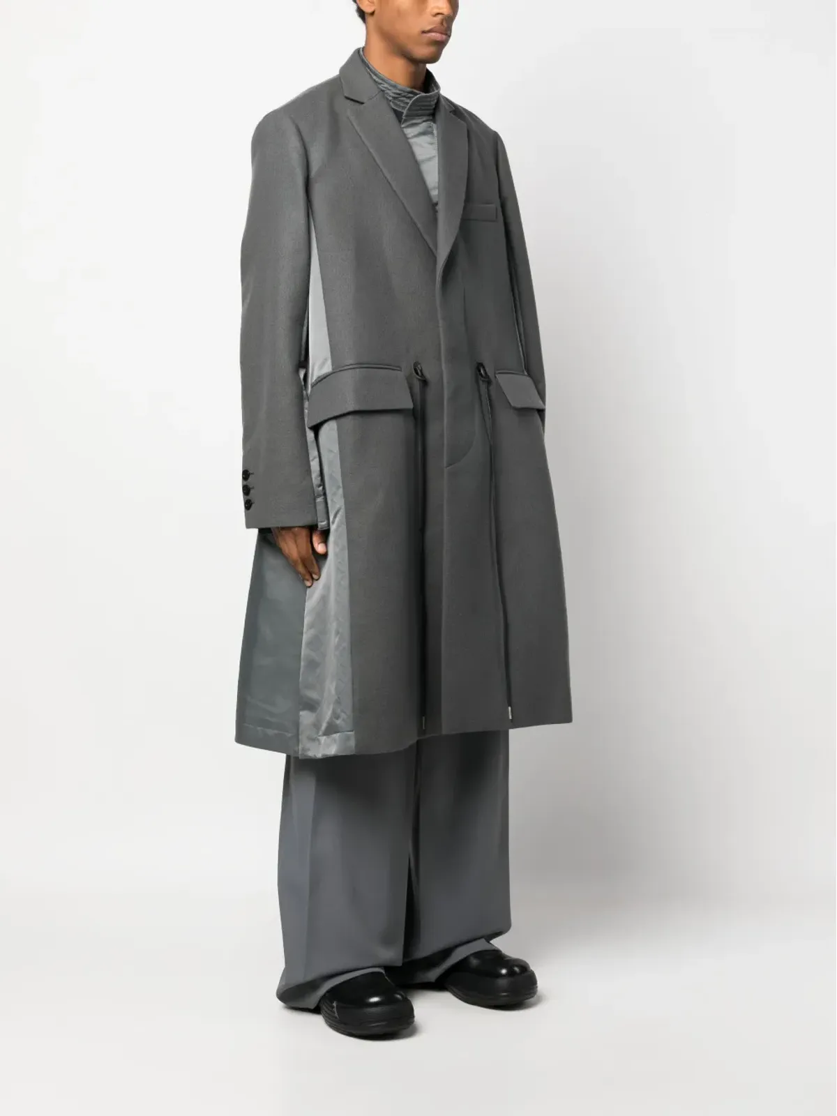 sacai ドローストリング ウール トレンチコート - 画像3