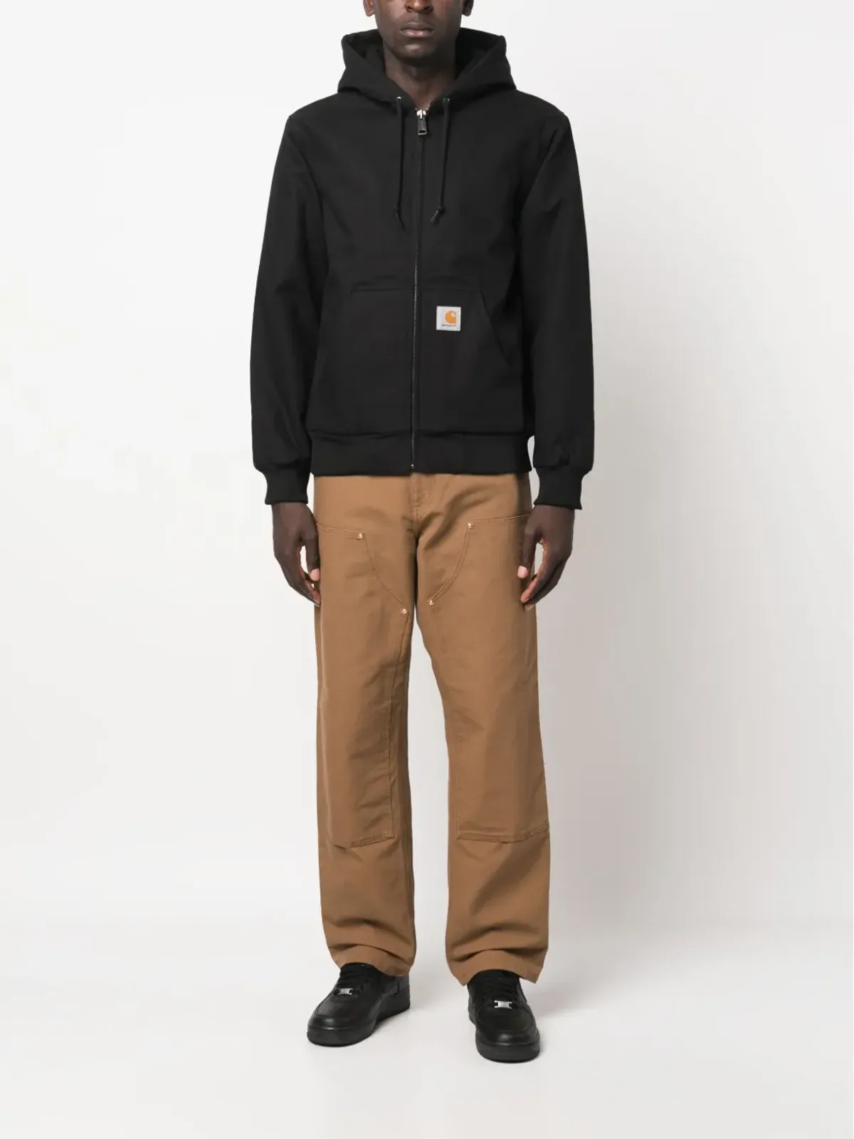 Carhartt WIP ロゴパッチ付きコットンフーデッドジャケット ブラック - 画像2