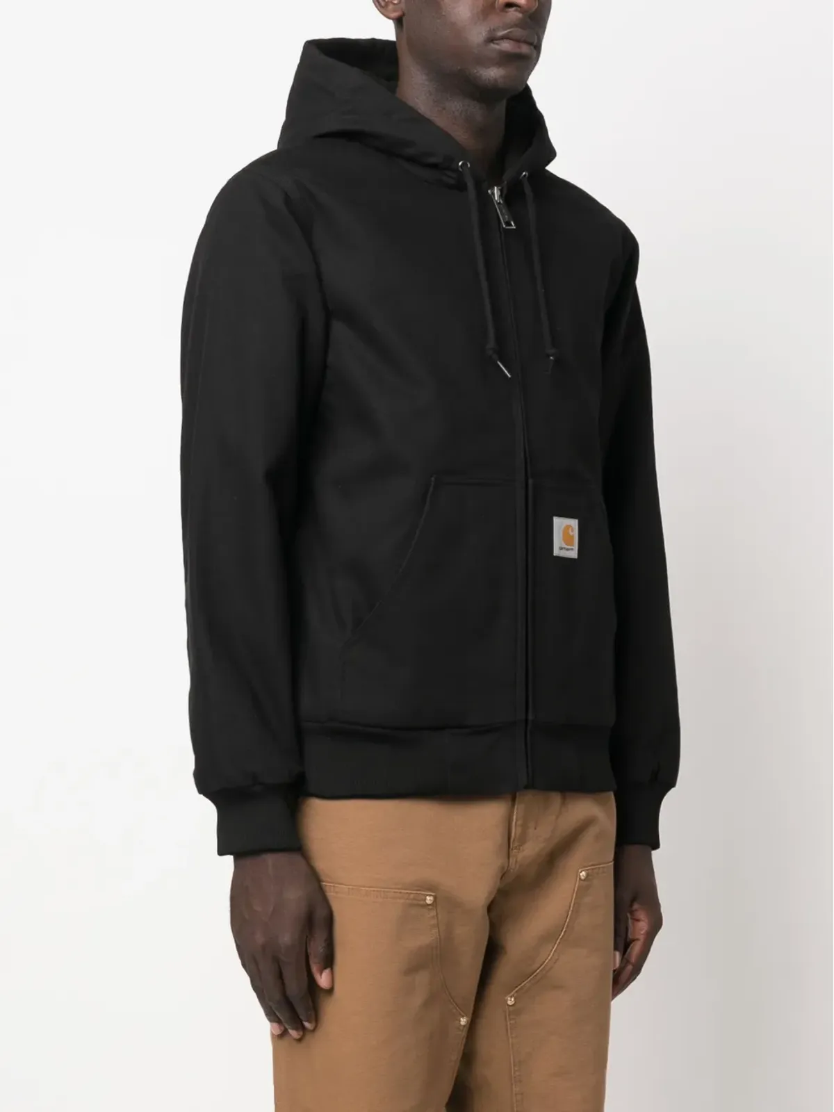 Carhartt WIP ロゴパッチ付きコットンフーデッドジャケット ブラック - 画像3