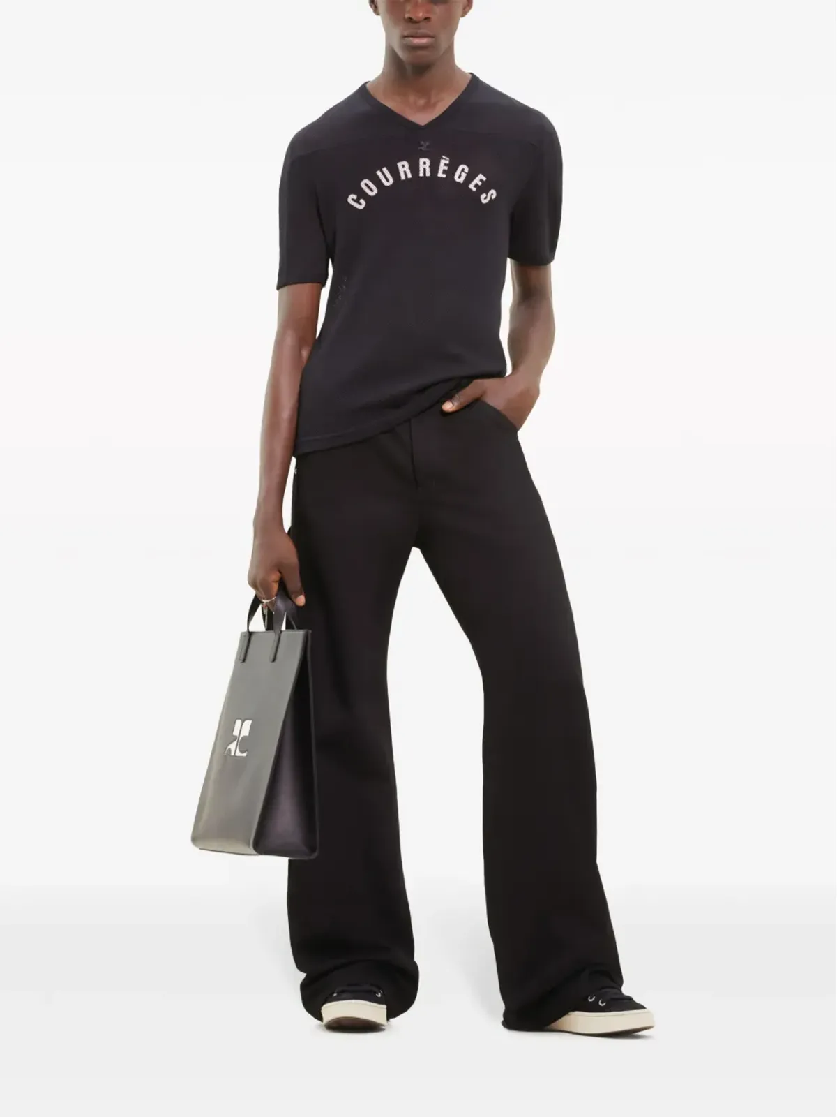 Courrèges ロゴプリント メッシュ Tシャツ - ブラック - 画像2