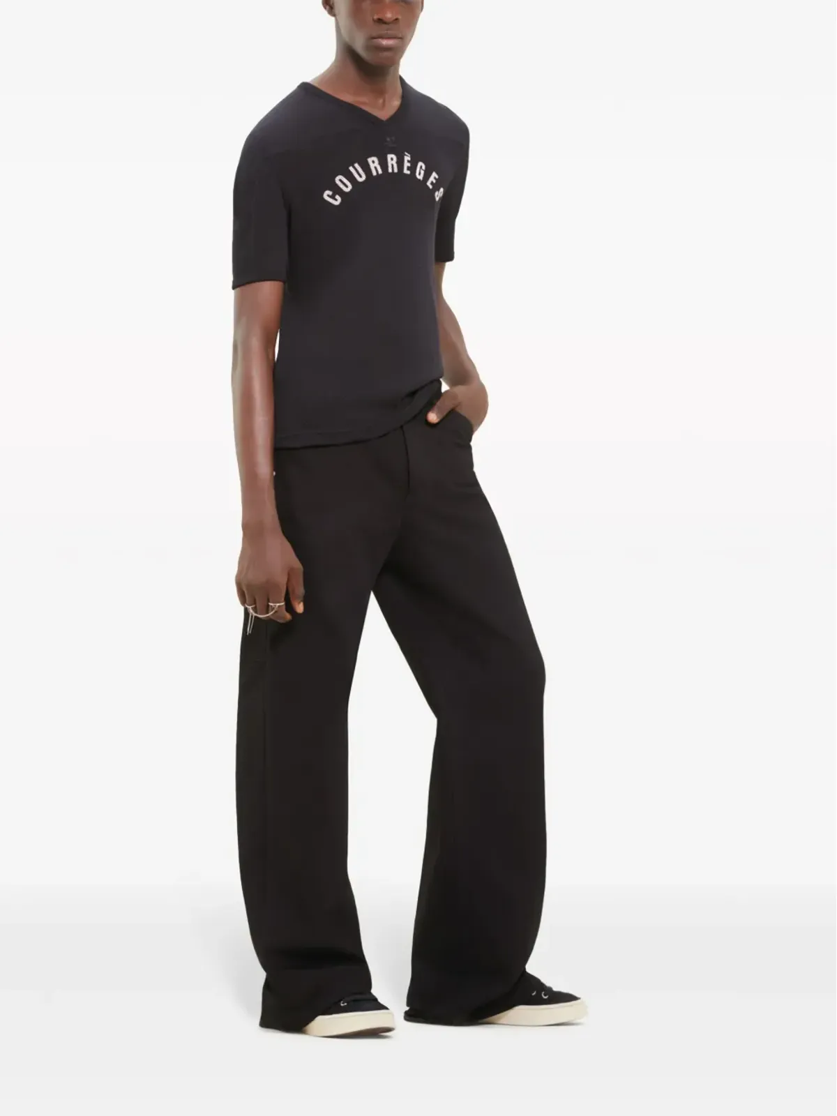 Courrèges ロゴプリント メッシュ Tシャツ - ブラック - 画像3