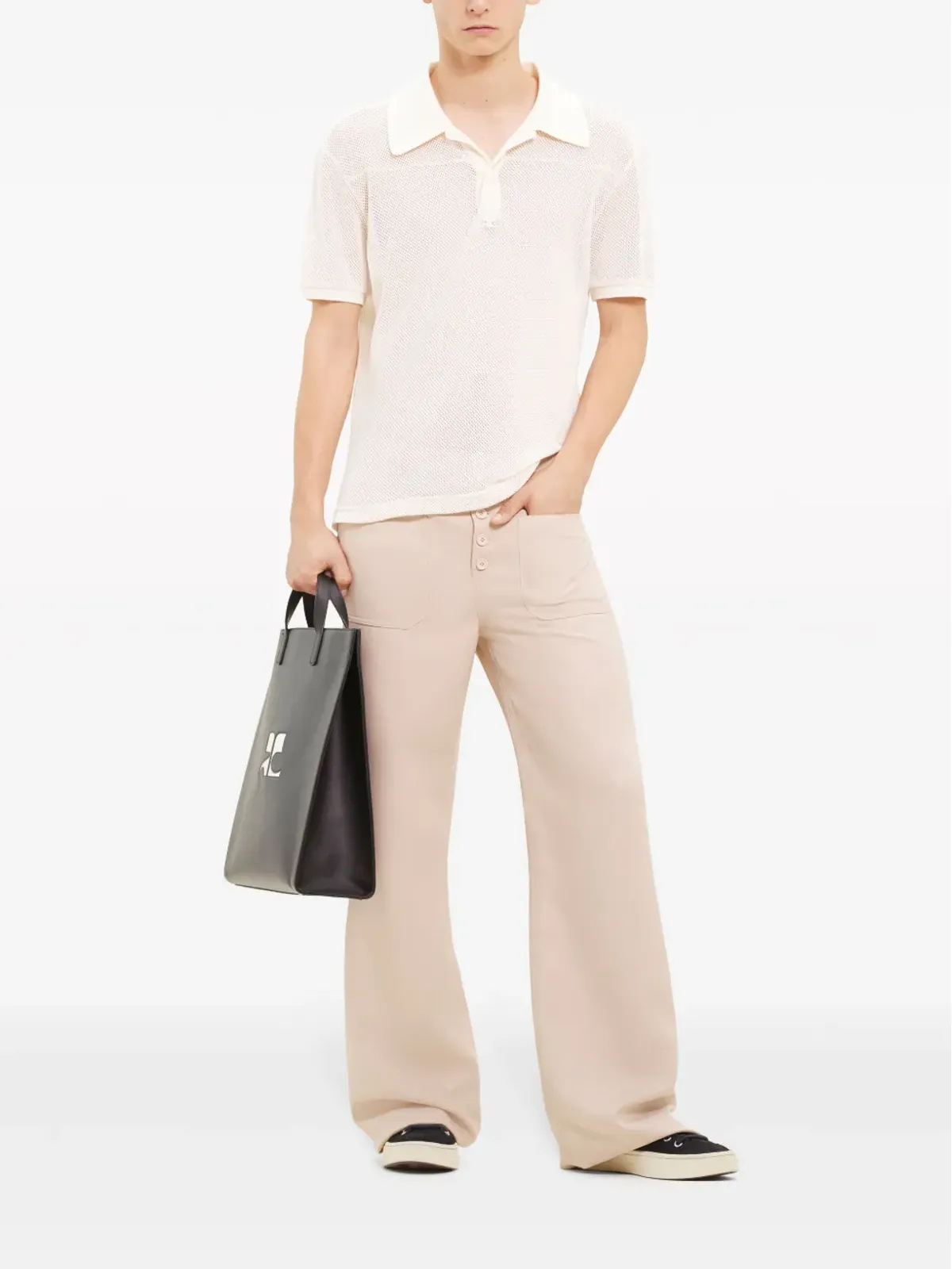 Courrèges ACロゴアップリケ メッシュ ポロシャツ - 画像2