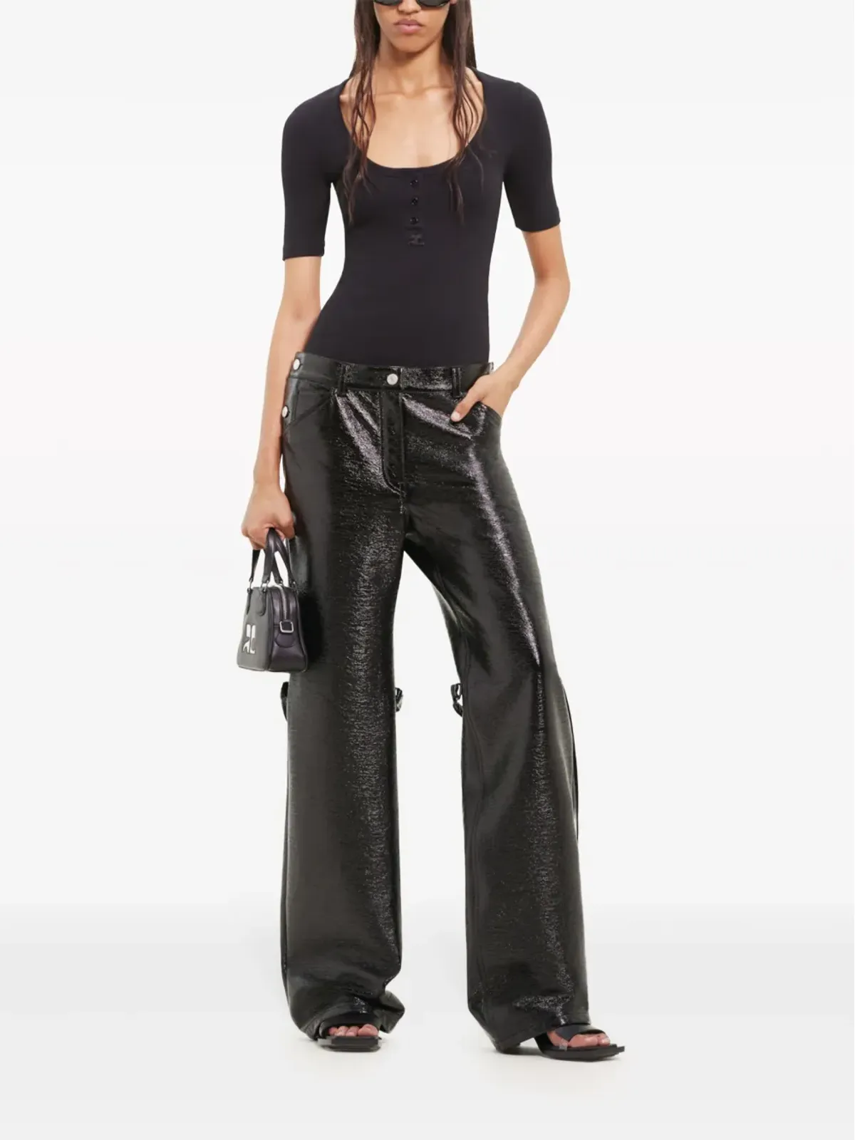 Courrèges Sailor Buckle baggy-fit vinyl trousers - Black - 画像2