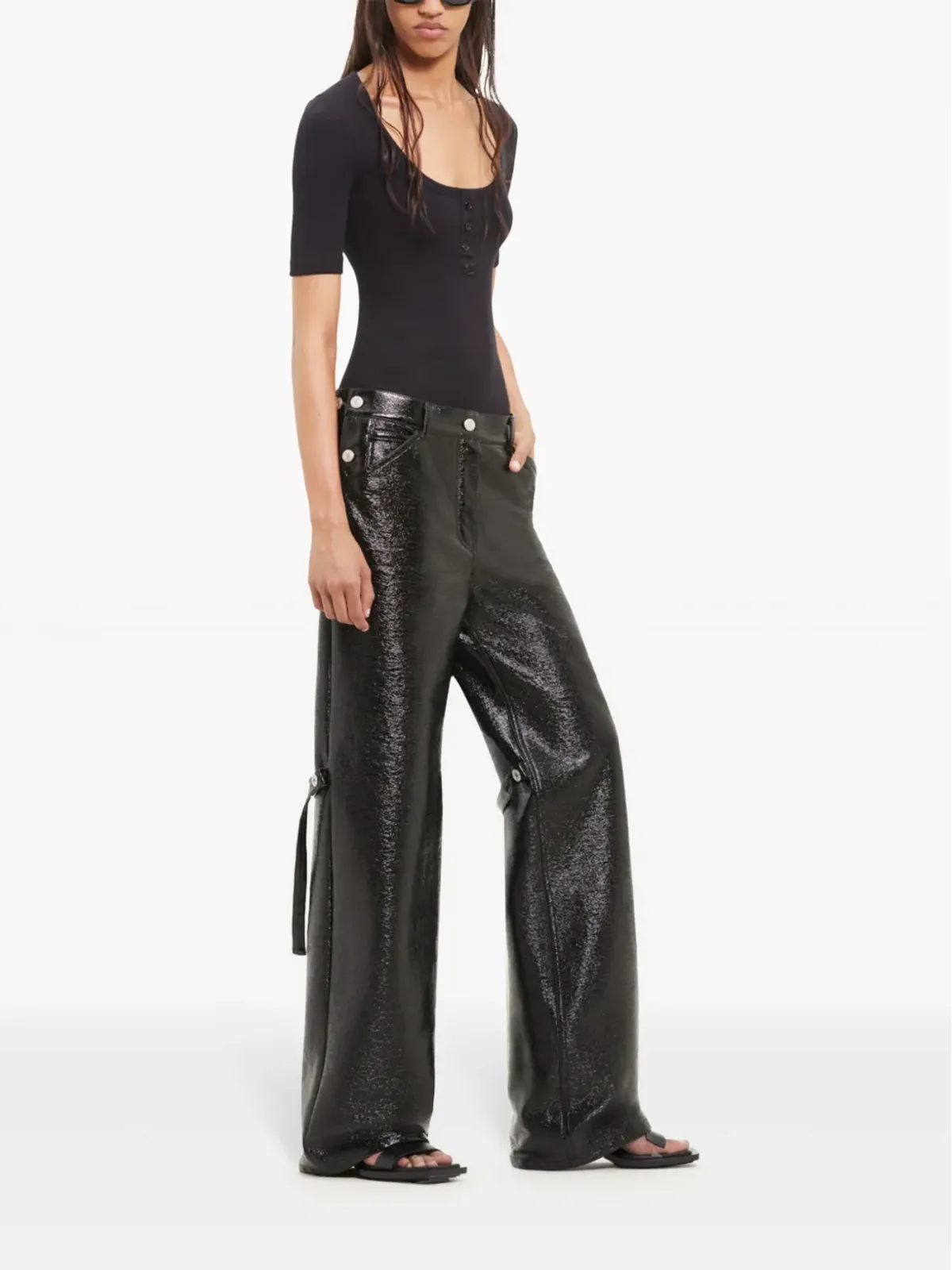Courrèges Sailor Buckle baggy-fit vinyl trousers - Black - 画像3