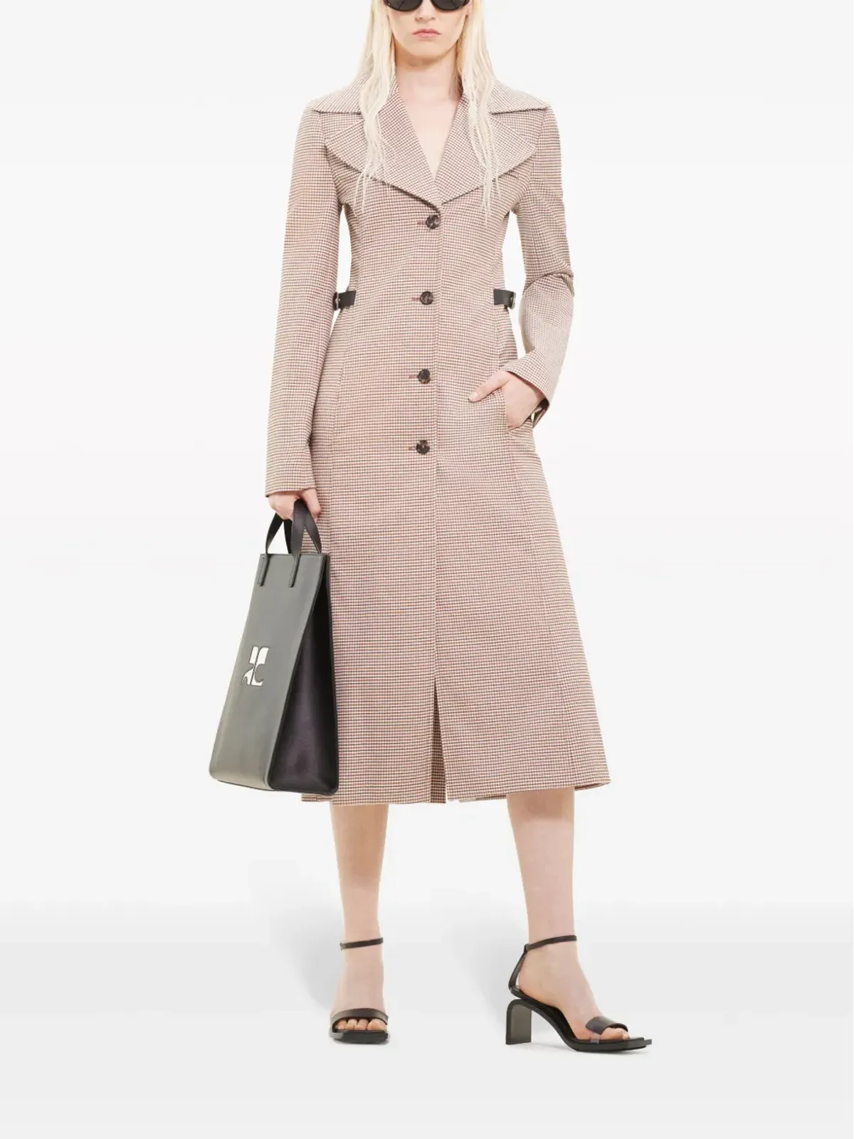 Courrèges チェック柄ウール混紡ロングコート - 画像2