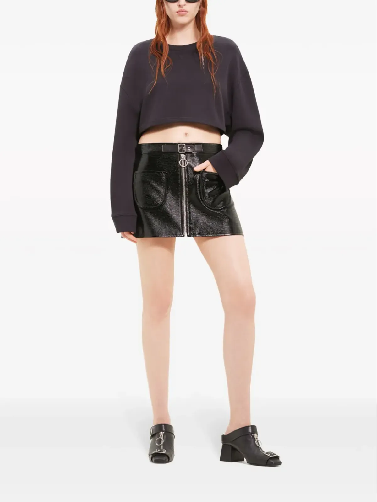 Courrèges バックルストラップ・クリンクル ミニスカート - ブラック - 画像2