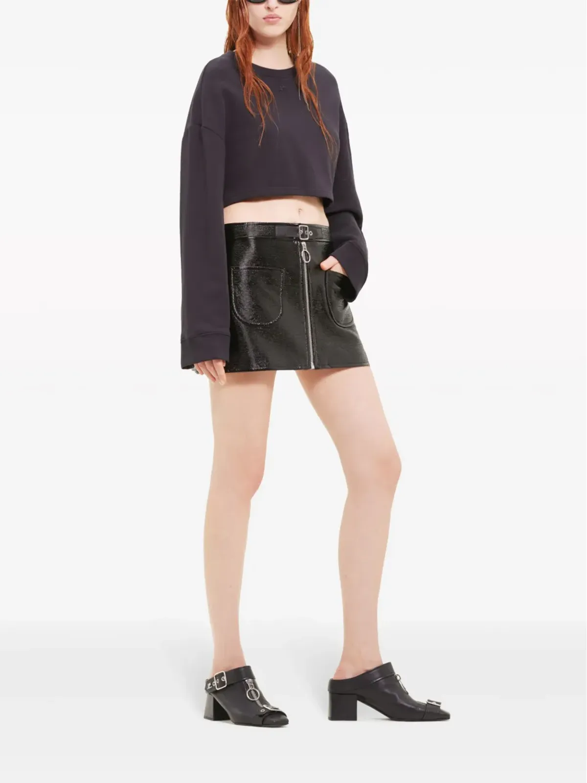 Courrèges バックルストラップ・クリンクル ミニスカート - ブラック - 画像3