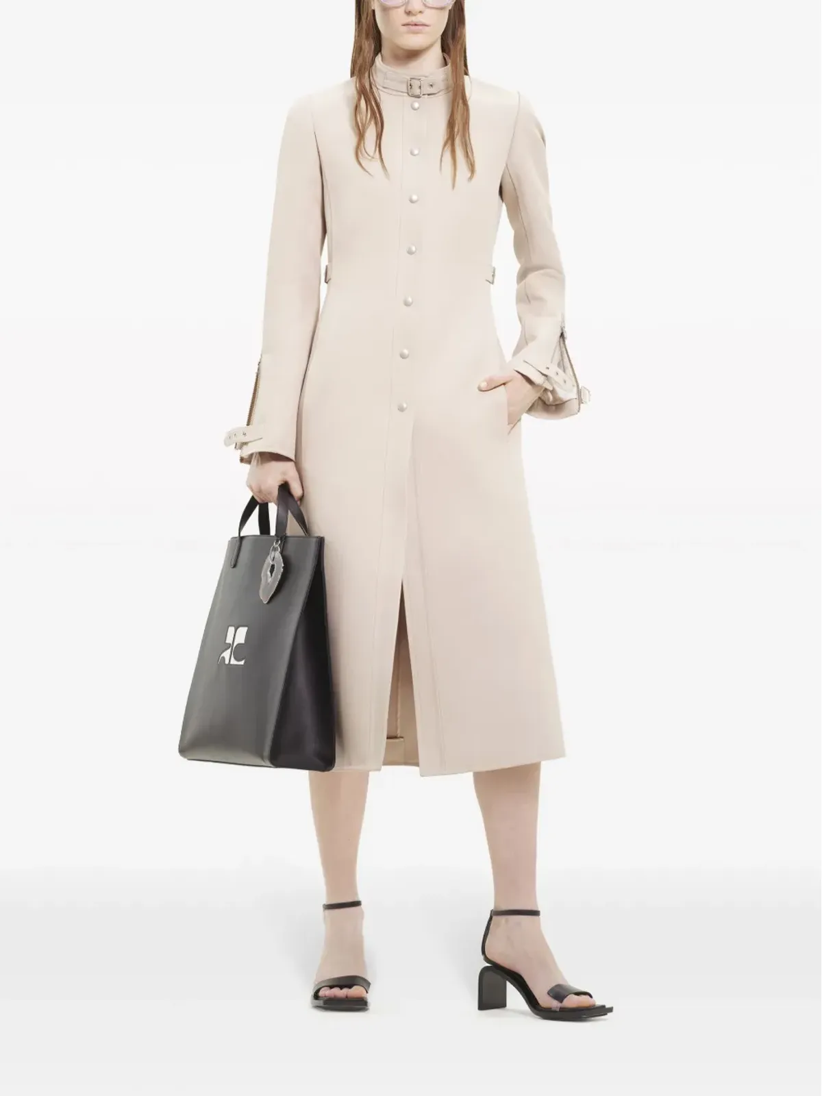 Courrèges バックル付きツイル ロングコート - 画像2