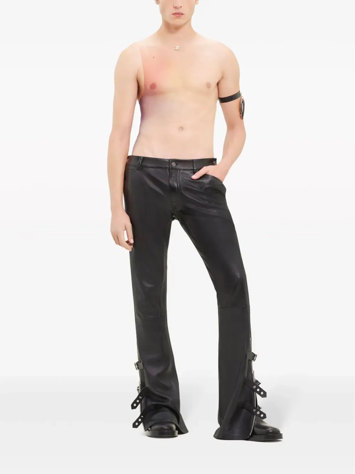 Courrèges バックル付きフレアレザーパンツ - ブラック - 画像2