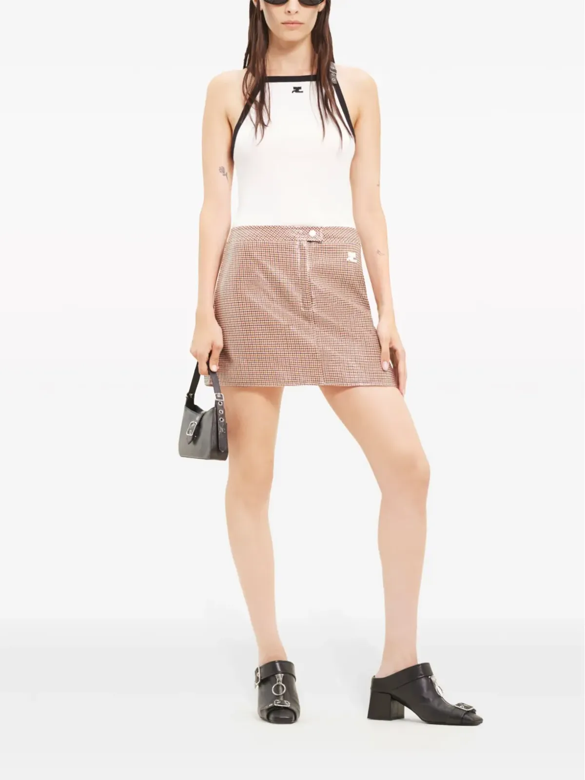Courrèges Re-Edition チェック柄ミニスカート ブラウン - 画像2