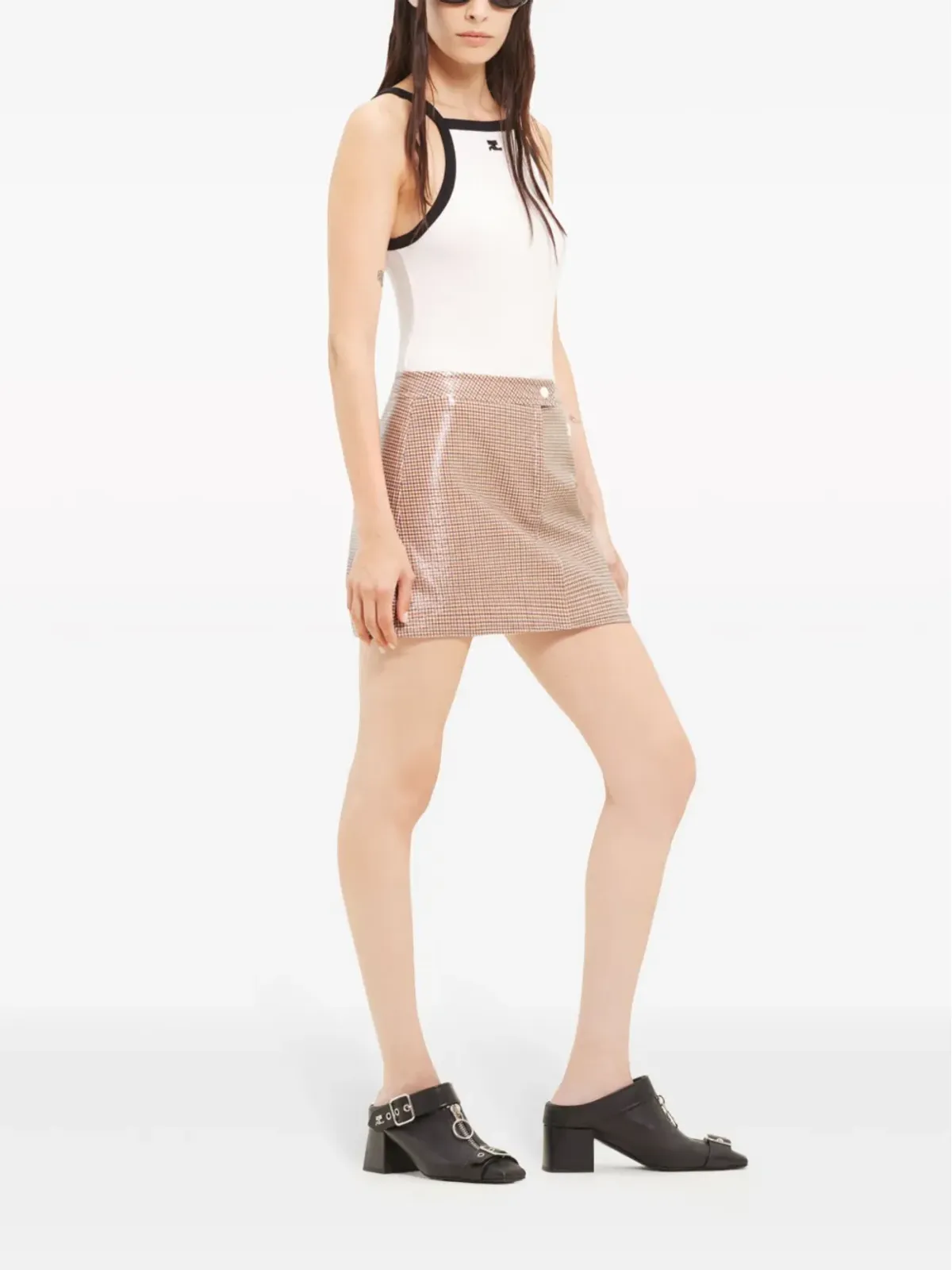 Courrèges Re-Edition チェック柄ミニスカート ブラウン - 画像3