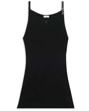 Courrèges ロゴアップリケ付きリブニット・ミニドレス（ブラック） - サムネイル1