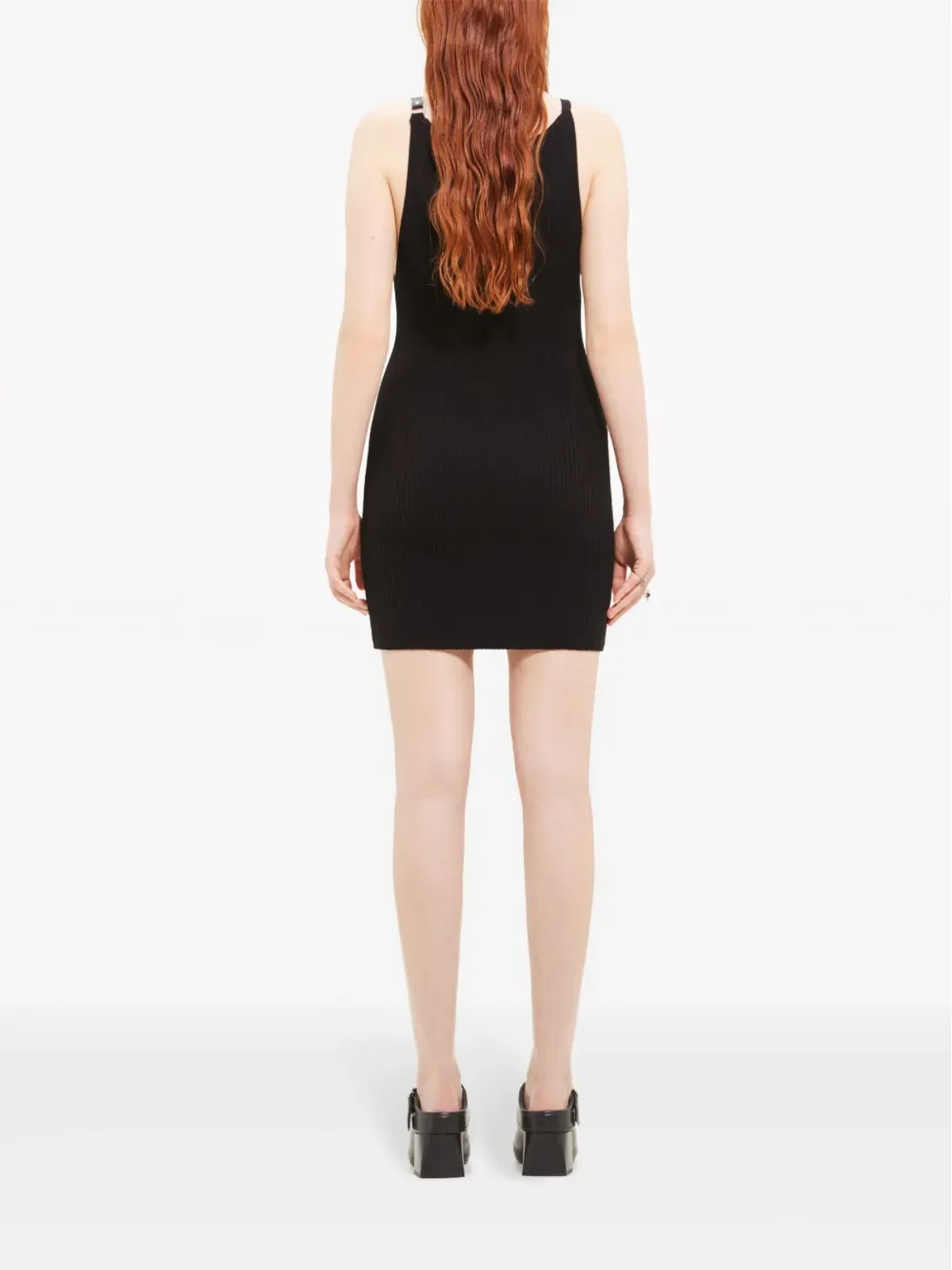 Courrèges ロゴアップリケ付きリブニット・ミニドレス（ブラック） - 画像4