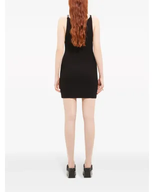 Courrèges ロゴアップリケ付きリブニット・ミニドレス（ブラック） - サムネイル4