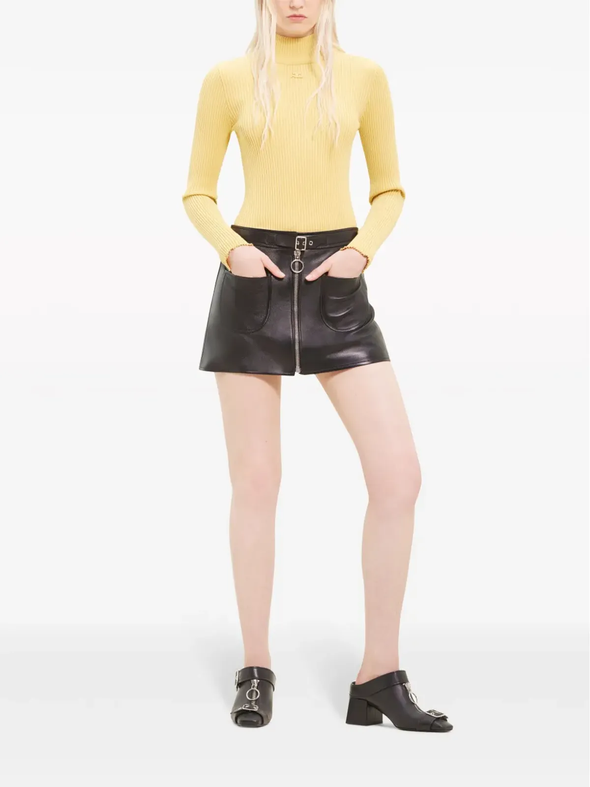 Courrèges ジップアップ レザー ミニスカート - ブラック - 画像2